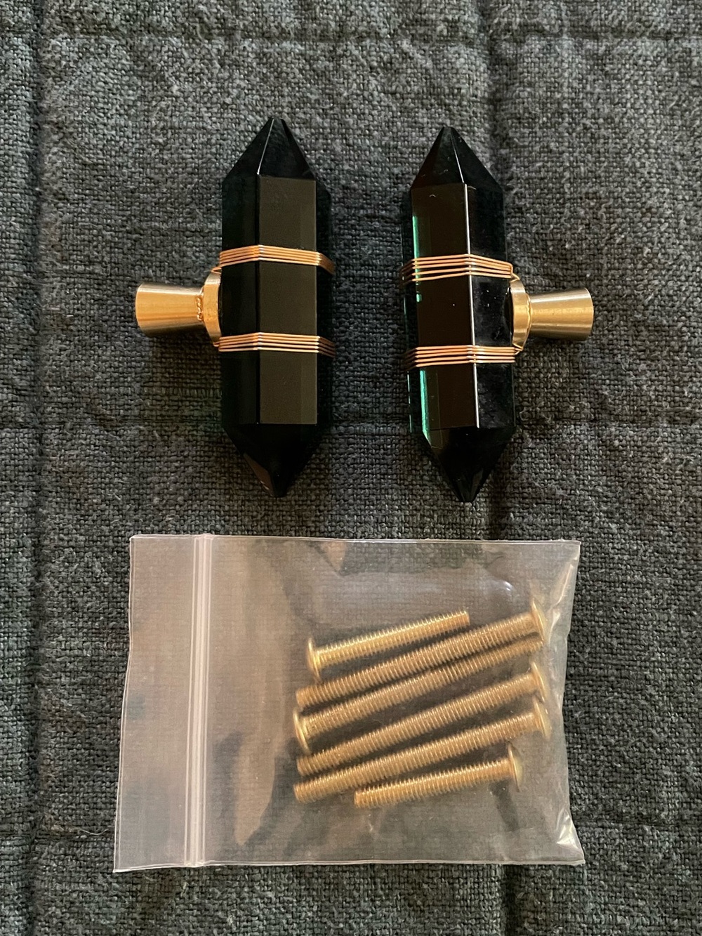 Modern MCM Mid Century Style Glass & Brass Decorative Knobs Set of 2